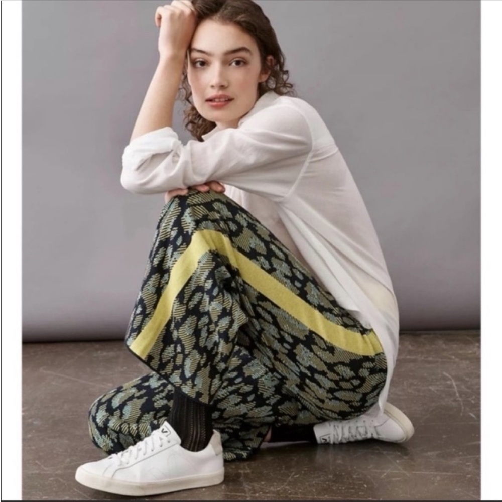 Anthropologie Hayden Wide Leg Sweater Pants Blue Yellow Stripe Small NWT - Picture 5 of 7